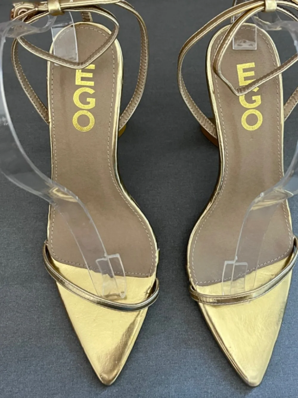 EGO Women's Ankle Strap Pointed Toe Stiletto Heel Gold Tone Size UK 5 US 7.5